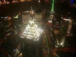 Panning view looking down to the top of tall skyscrapers in Huangu Park. Stock Footage