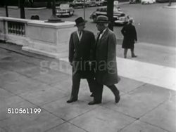 1949: RUSSELL BECOMES SENATOR: MS Junior Senator Russell B. Long standing outside building. WS Senator Hubert Humphrey (D-MN) standing with unidentified man, MS Senator Lyndon B. Johnson (D-TX) shaking hands w/ unidentified man. Instructional Video