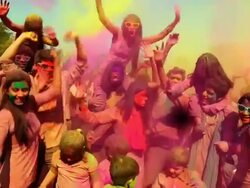 Group of people playing holi and dancing, Delhi, India Stock Footage
