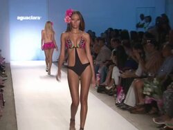 Models walk the runway during the Aquaclara swimwear 2012 show Stock Footage