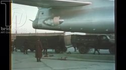 Soviet Tupolev Tu-16 heavy-bomber at the Semipalatinsk test site, with the RDS-37 hydrogen bomb. USSR, 1955 Stock Footage