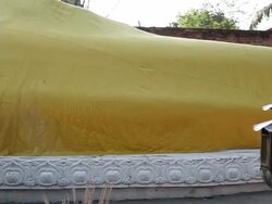 Big Reclining Buddha Statues in temple, pan shot Stock Footage
