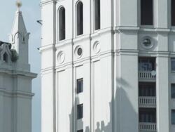 CU TD Detail of Kotelnicheskaya Embankment building (One of Stalin's Seven Sisters) / Moscow, Russia Stock Footage