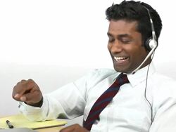 Charismatic Guy On Headset, Emphatic Stock Footage
