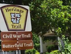 Signs, "Heritage Trail, Civil War Trail and Butterfield Trail" Stock Footage
