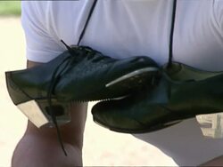 Michael Flatley posing for photos on park bench News Clip