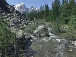 MS View of Valley of ten Peaks with small river in Banff Nationalpark / Lake Louise, Alberta, Canada Stock Footage