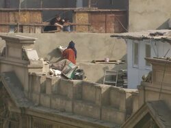 WS View of women talking on rooftop of apartment building / Cairo, Egypt Stock Footage