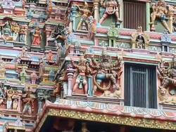 MS ZO View of Azhagar Koil Temple / Madurai, Tamil Nadu, India Stock Footage