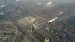 Aerial View of Coking Plant & Air Pollution In China Stock Footage