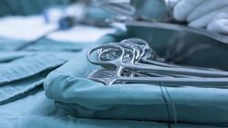 Surgical tools on table Stock Footage