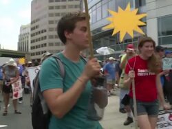 Environmentalists protest fracking in front of the Federal Energy Regulatory Commission Stock Footage