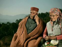 People of Himachal Pradesh: Senior couple using mobile phone Stock Footage