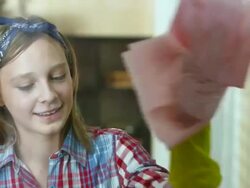 HD: Teenage Girl Cleaning The Window Stock Footage