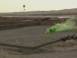 WS ZI PAN Helicopter carrying luggage / Musa Qala, Helmand Province, Afghanistan. Stock Footage