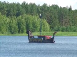 Viking Boat Floating Stock Footage