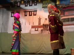 MS Two people acting out scene in traditional Indian clothing for region AUDIO / Dharamsala, Himachal Pradesh, India Stock Footage