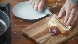 Preaparing and Roasting Bacon Sandwich Stock Footage