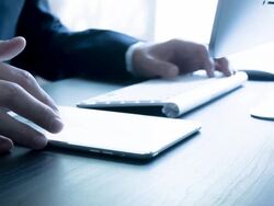 Businessman using a tablet computer Stock Footage