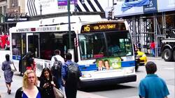 MTA Buses via 5th Ave, New York City Stock Footage