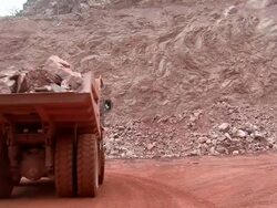 MS Loaded truck at quarry / Taben-Rodt, Rhineland-Palatinate, Germany Stock Footage
