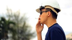 worker smoking while stress on break time Stock Footage