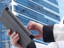 Tablet for business,Bangkok city Stock Footage