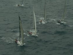 Brokenwood amongst competitors: the 54ft yacht sailed by Sailors with Disabilities in the 2009 Sydney to Hobart Yacht Race. Skippered by David Pescud, Sydney, Australia Stock Footage