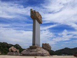 Shot of Wonjongdaesahyejintapbi(memorial stone, Korea Treasure 6) and tree at Godalsaji temple site Stock Footage