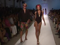 Models walk the runway wearing Trina Turk 2011 Stock Footage
