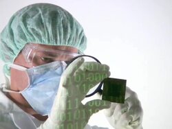 Scientist reviewing Micro Processor Quality Stock Footage