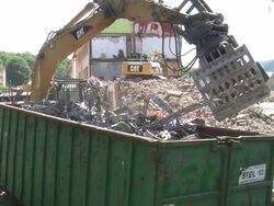 MS Bulldozer loading trolley / Saarburg, Rhineland-Palatinate, Germany Stock Footage
