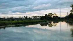 storm approaching on a hydroelectric power station Stock Footage