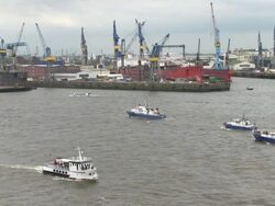 WS View of ship parade on Elbe river at harbour birthday / Hamburg, Germany Stock Footage