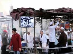 Food Stalls in the DjemmaÃ‚Â  El- FnaÃ‚Â  Square, Marrakech, Morocco, Africa Stock Footage