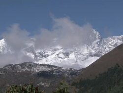 MS ZO View of Kongde-Ri Mountain Range from Tashinga / Tashinga, Khumbu Region, Nepal Stock Footage