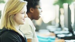 University Students using computer lab Stock Footage