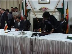 Iran''s President Ahmadinejad meets with President Mugabe News Clip