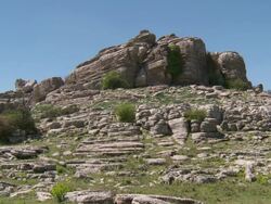MS LA Shot of El Torcal de natural park karst landscape and limestone rock / Antequera, Andalusia, Spain Stock Footage