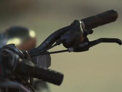 Close up of a bicycle handlebar Stock Footage