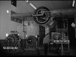 1947: CLEVELAND AVIATION RESEARCH: OHIO: EXT VS National Advisory Committee for Aeronautics (NACA) airport and engine laboratory building. INT VS Technicians testing engines in lab, turbine engine firing, operators at panels taking notes, meters. OH Instructional Video