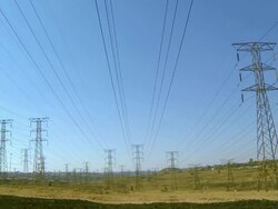 WS View of Electricity pylons / South Africa Stock Footage