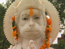 CU ZO View of Hindu god Hanuman statue / Amritsar, Punjab, India Stock Footage