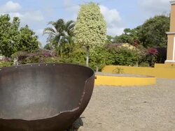 Old rusted bucket for rain water at old Plantation House in Manaca-Iznaga in Trinidad Cuba in the Caribbean Stock Footage