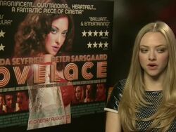 INTERVIEW - Amanda Seyfried on making the right decision taking the role at 'Lovelace' interview on August 22, 2013 in London, England.  Stock Footage