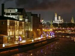 WS T/L Night view on river and Kremlin / Moscow, Russia Stock Footage