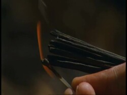 CU match lighting incence sticks, Bandhavgarh National Park, India Stock Footage