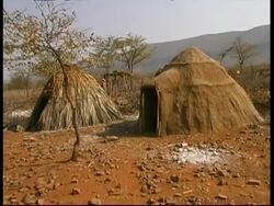MS Huts of Himba tribe, Namibia Stock Footage