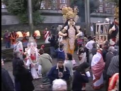 Statue of Hindu Goddess immersed in river in religious festival News Clip