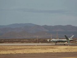 U.S. Air And Marine Predator Drones Launch For Missions Overlooking U.S.-Mexico Border Stock Footage